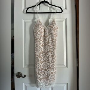 hello miss White Lace Midi Slip Dress with Nude Lining